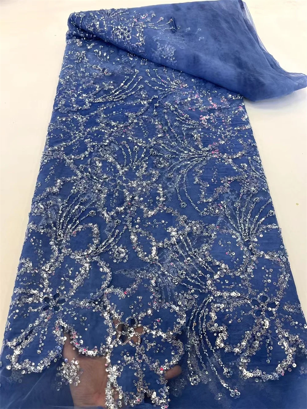 African Lace Fabric 2024 High Quality 5Yards Blue Lace Fabric 2024 High Quality Lace 5 Yards Evening Dress For Woman A57-1