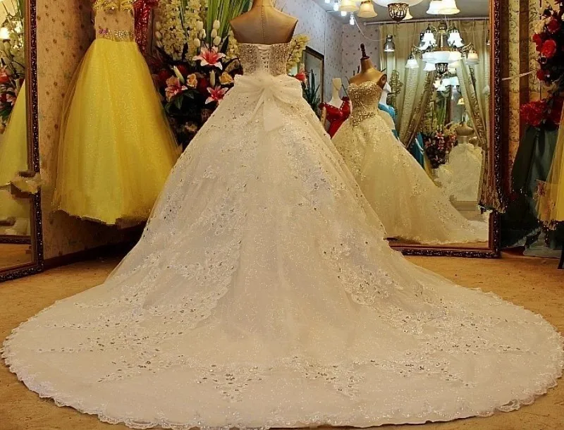 Real Crystal Sweetheart Charming Ball Gown Wedding Dress Sparkly Vestido de novia Luxury Formal  Bridal Gown Court Train