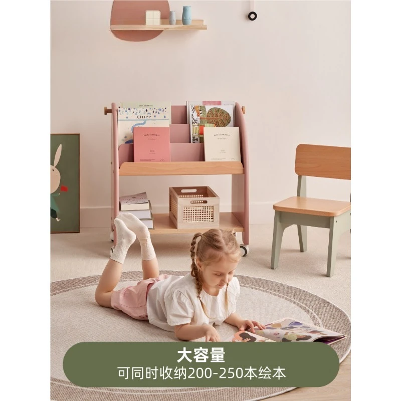 Solid Wood Floor Standing Kids Bookshelf Baby Picture Bookcase for Living Room Children Reading Area