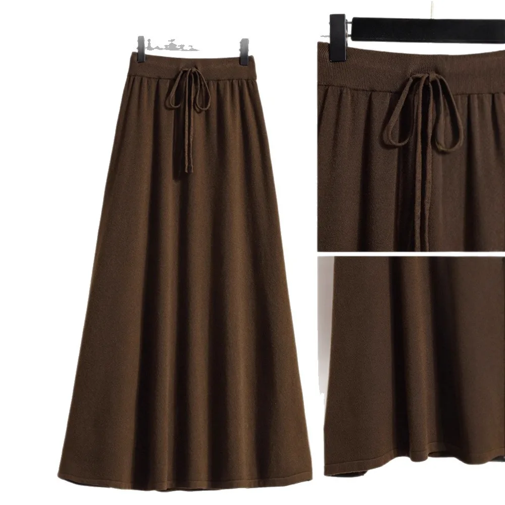 Elegant Brand Autumn Winter Pleated Long Skirts Women Knitwear Knitted Midi Skirt