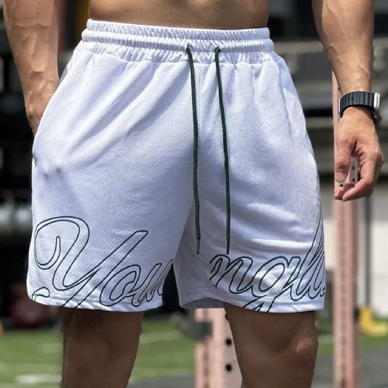 Pantalones cortos deportivos de malla para hombre, ropa Hipster de secado rápido para entrenamiento de piernas, boxeo, Fitness muscular, baloncesto,