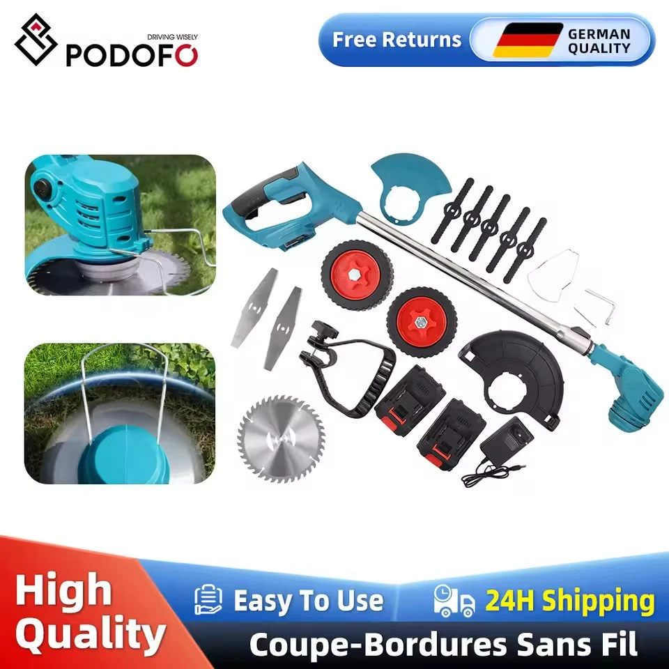 Podofo 21V 1800W tondeuse à gazon électrique tondeuse à gazon brosse sans fil coupe-bordures à dégagement automatique outil de jardin domestique 3 lame