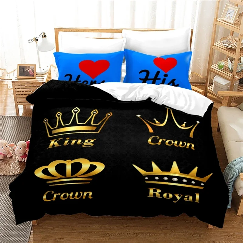 Home Textile Couple Crown King Printed Bedding Set 3d Duvet Cover Set Pillowcase Twin Full Queen King Size Bedclothes 2/3pcs