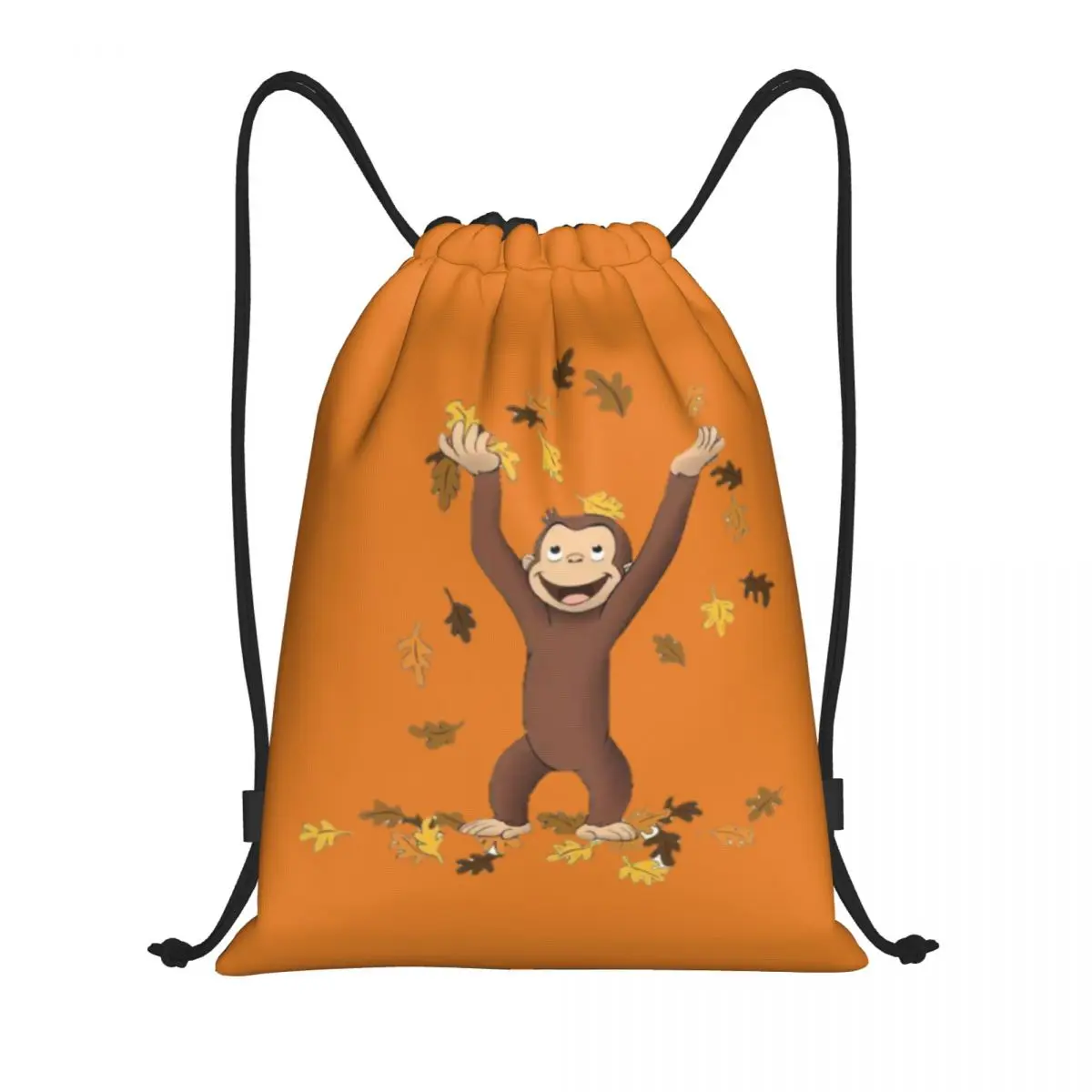 Funny Cartoon Drawstring Backpack Sports Gym Bag for Women Men Curious George Shopping Sackpack