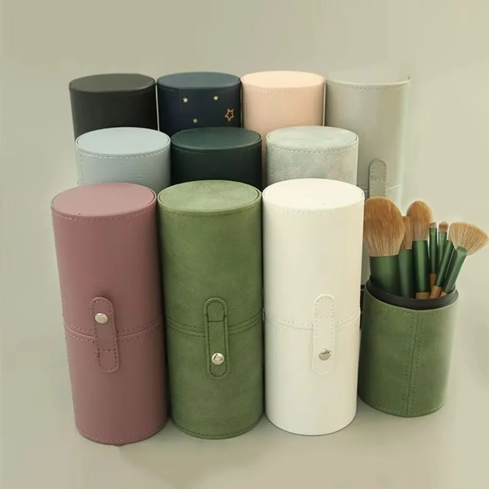 Fashion PU Leather Makeup Brush Bucket Waterproof Dust-Proof Empty Cosmetic Brushes Pen Holder Portable Makeup Brush Organizer