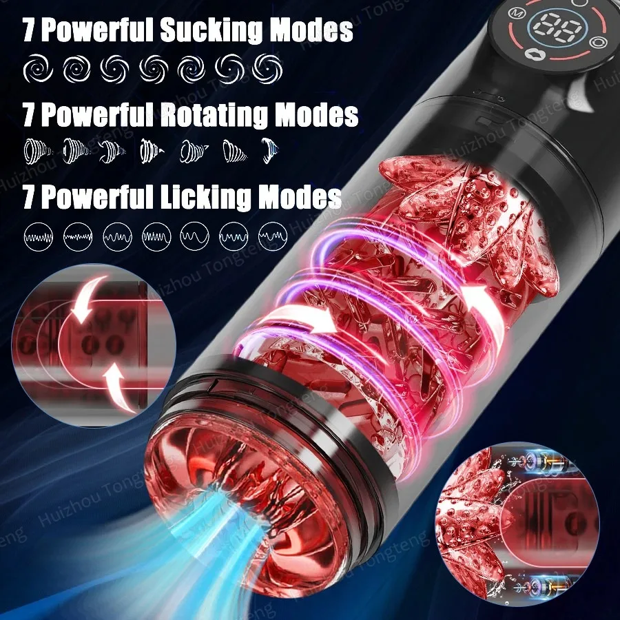 Automatic Male Masturbator Cup 7 Sucking Rotating Licking Modes Pocket Pussy Stroker Blowjob Penis Pump Sex Toys For Men