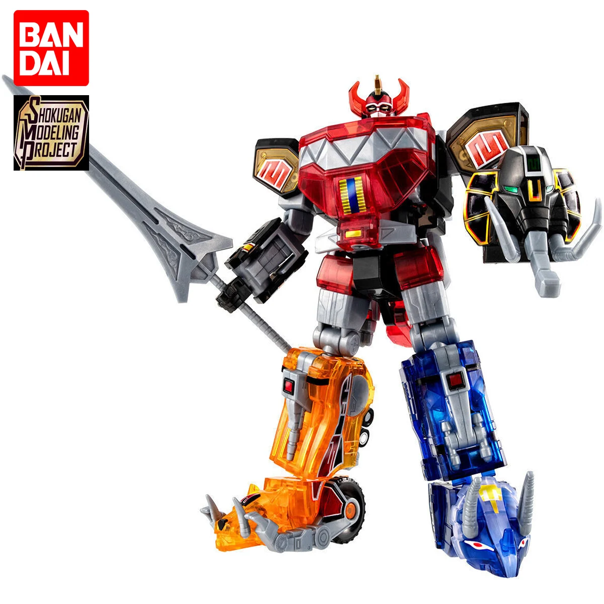 

BANDAI PB Limited SMP Mighty Morphin Power Rangers Megazord Clear Color Ver. Anime Action Figures Assembly Model Collection Toy