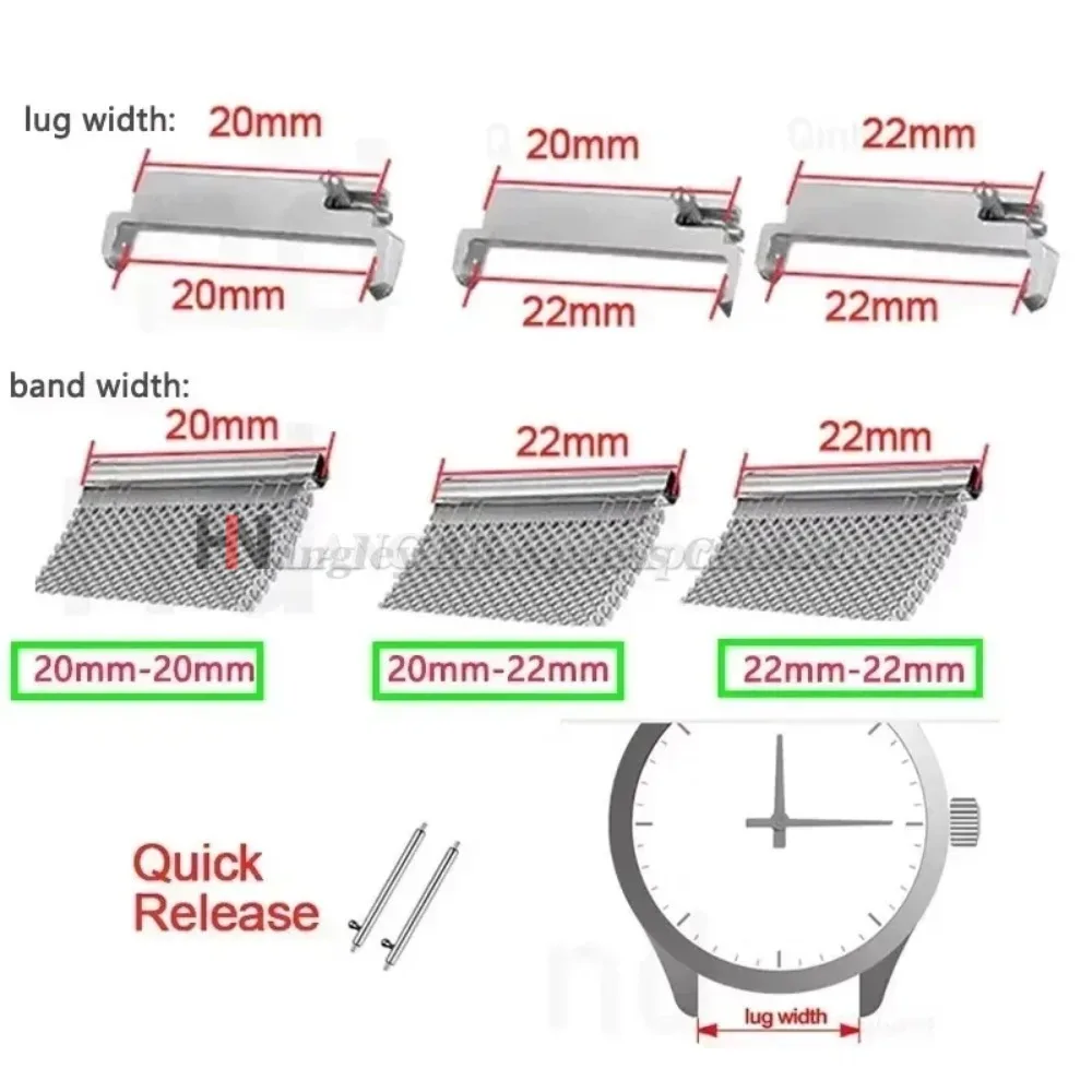1 Paar Uhrenarmband-Adapter 18mm auf 20mm 22mm, 20mm auf 18/20/22mm, 22mm auf 22mm Schnellverschluss-Stifte Verbindungsstücke Uhrenarmband-Zubehör – Detail 5