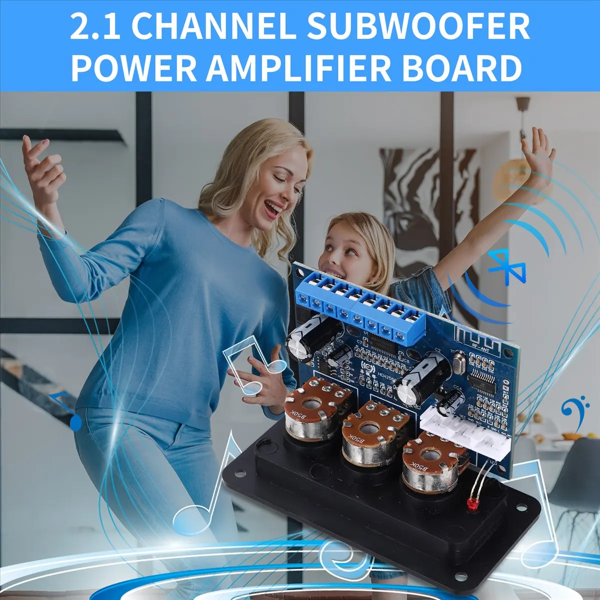 wilwill 2.1 Channel Digital Power Amplifier Board 2X25W+50W Bluetooth 5.0 Subwoofer Class D Audio Amplifier Board DC 12-20V