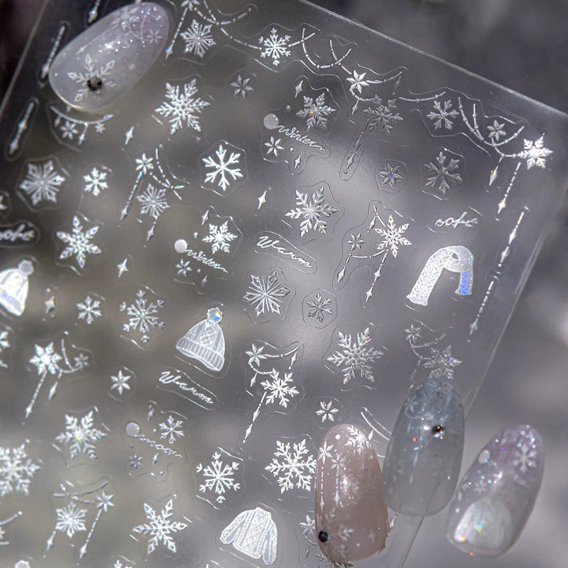 

White Hat Scarf Star Winter Snowflake Feather Santa Claus Christmas Tree Snowman Glove Crystal Ball New Nail Art Stickers Decals