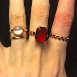 Top Quality Cubic Zircon Square Cut Red/Green Crystal Ring Rose Gold Color Fashion Party Jewelry For Women DWR700 DFR701