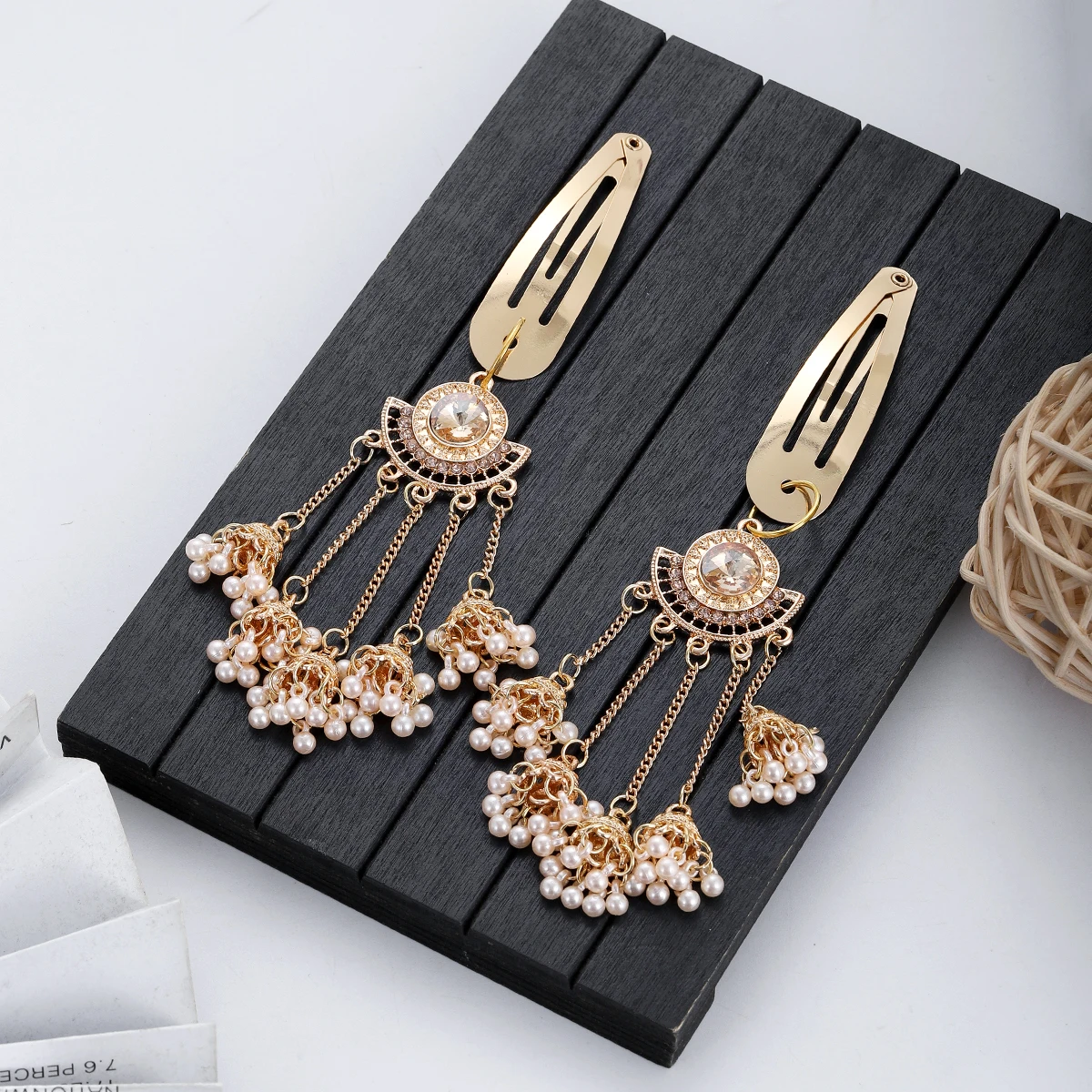 جديد العرقية الهندية الذهب اللون كريستال طويل شرابة دبابيس الشعر هندسية الرجعية مقاطع الشعر الفتيات المشابك انزلاق كليب مجوهرات الأزياء #1