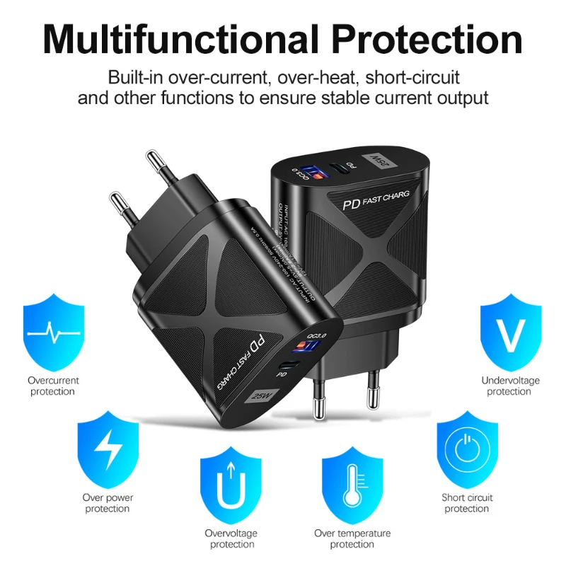 25W PD fast charging mobile phone charger 5A European and American British fast charging head Type-c adapter