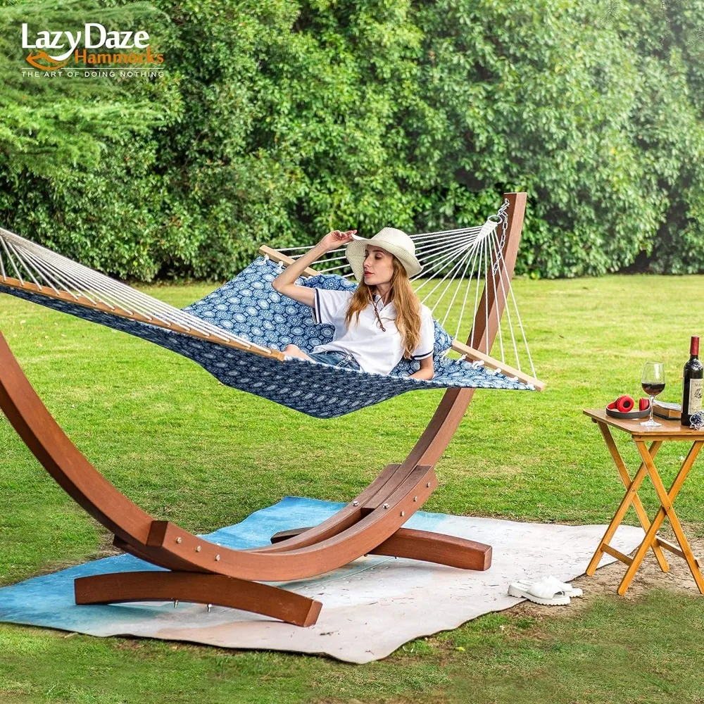 Lazy Daze 12 FT Double Quilted Fabric Hammock with Spreader Bars and Detachable Pillow, 2 Person Hammock for Outdoor Patio