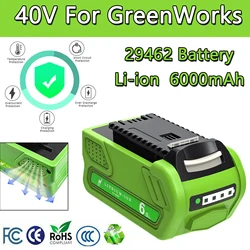 40V 6.0Ah Li-ion Rechargeable Battery For GreenWorks 29462 29472 29282 G-MAX Replacement Lawn Mower Power Tools Battery