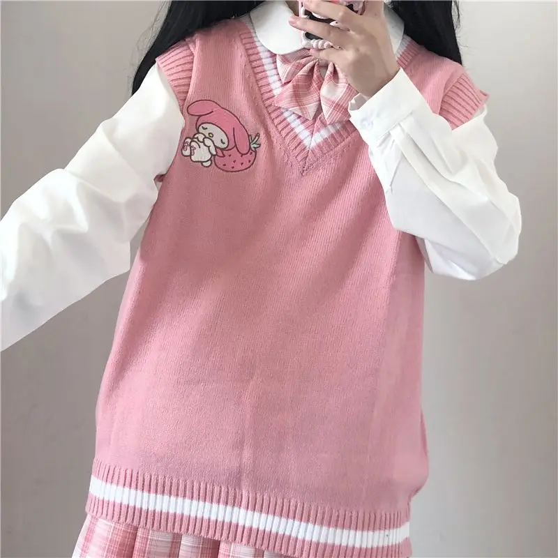 Kuromi Weste Kawaii Cinnamoroll Stickerei Stricken My Melody College Ärmellos Außenpassform Nische All-Match Literaturpullover