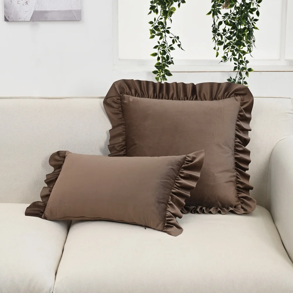 45x45cm /50x30cm Retro brown Velvet Throw Pillow Case Decorative Lotus frills Pillow Cover sofa Leopard Printed Cushion Cover