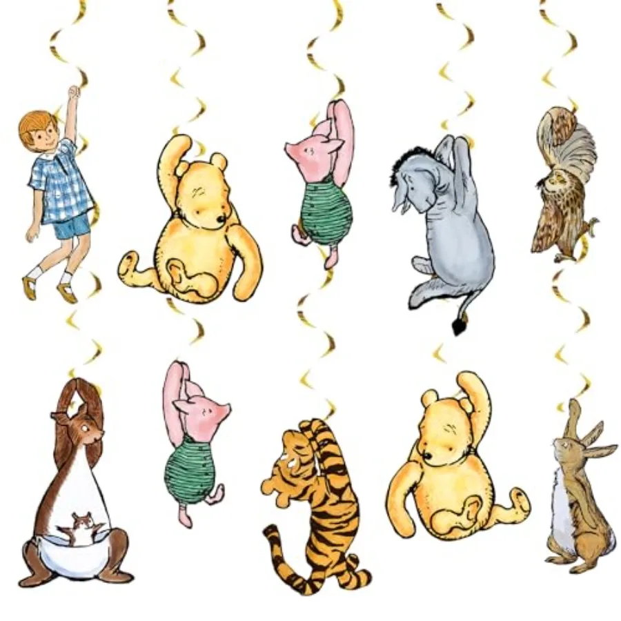 Winnie Baby Shower Decorations 16Pcs Swirl Hanging Decorations for Classic Winnie Baby Shower and Birthday Party Supplies