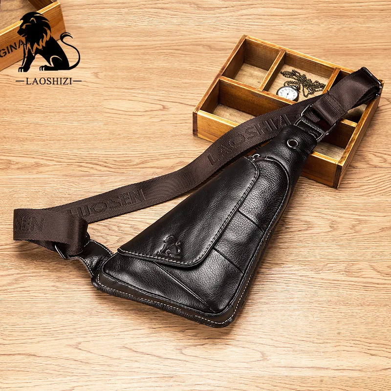 Genuine Leather Man\'s Chest Bags Crossbody Handbag Triangle Messenger Shoulder Blosa Phone Small Mochila Business Travel Gift