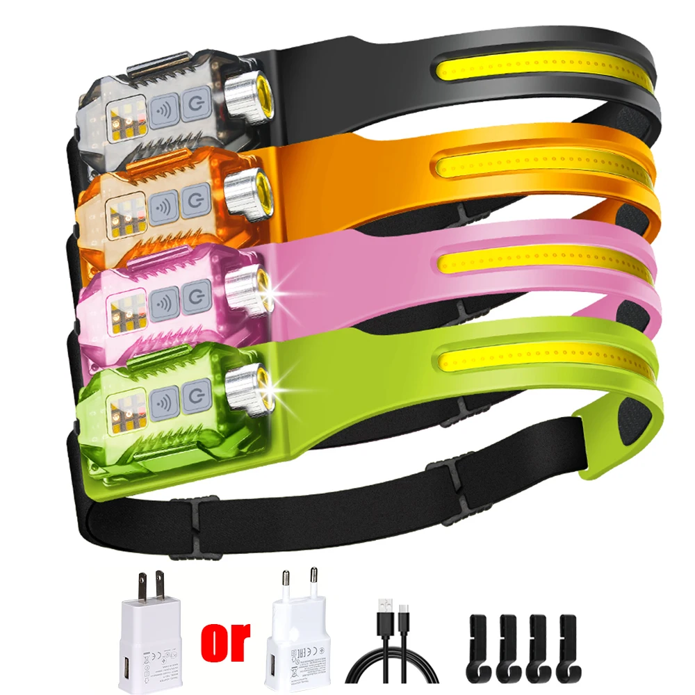 

COB LED Headlamp Induction Headlight USB Rechargeable Lamp Light with Built-in Battery Outdoor Camping Fishing Sensor Headlight