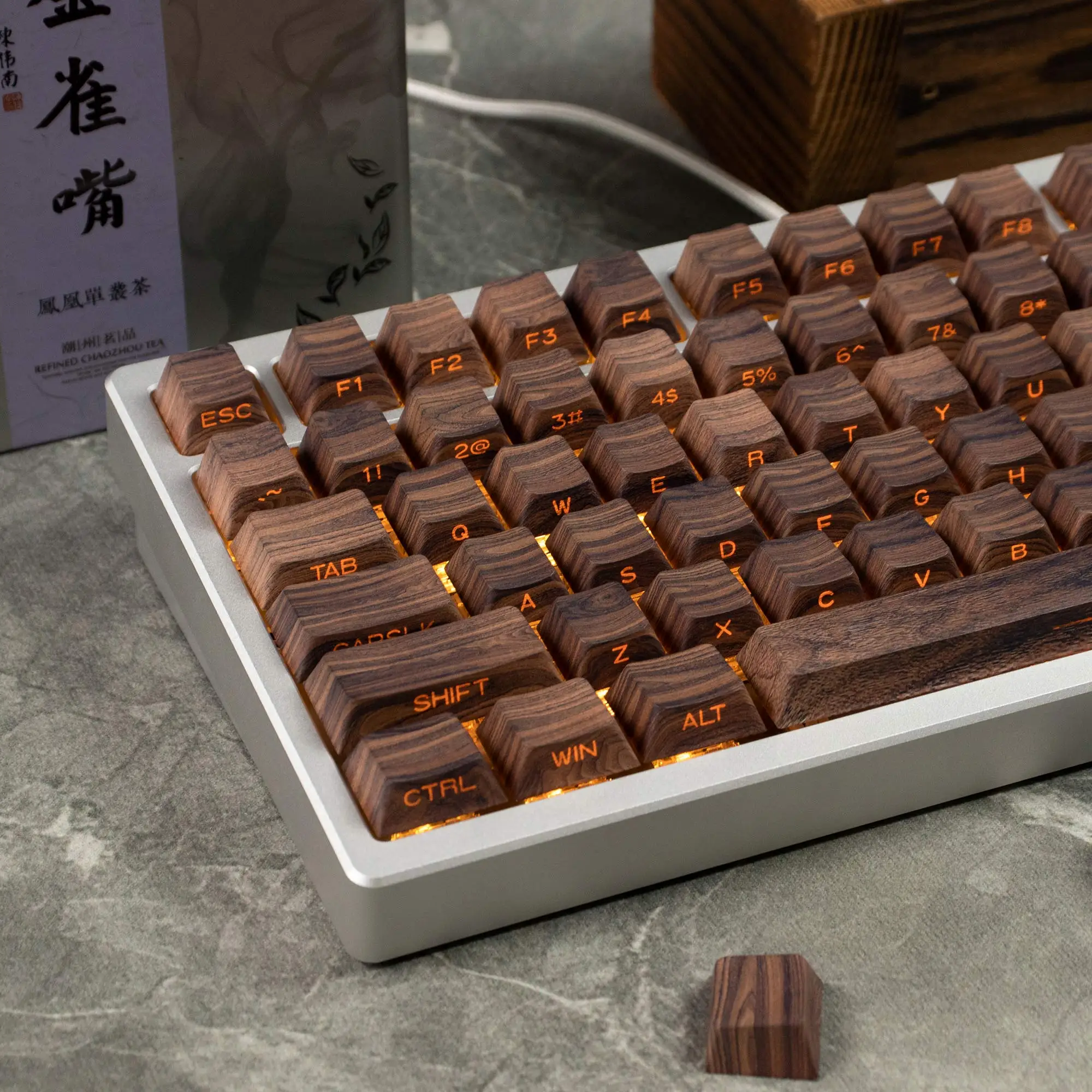 136 Keys Wooden texture keycaps Cherry Profile 5 Side Dye-Sub PBT Side Print Backlit Keycaps For Cherry MX Mechanical Keyboard