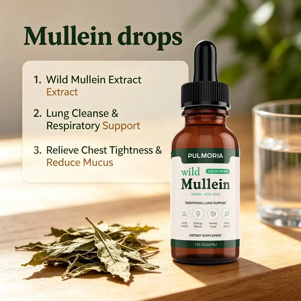 60ml Wild Mullein Liquid Drops, Herbal Respiratory Lung Support Supplement, Natural Mullein Extract for Breathing Health Care