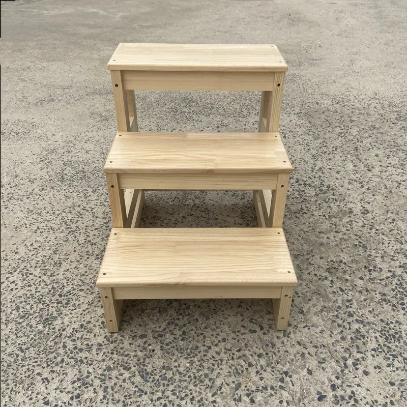 Household solid wood ladder stool balcony three-layer ladder stair step 3-step climb windowsill 4-layer dual-purpose pedal