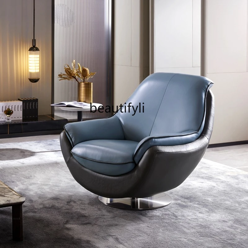 Single Seater Living Room Nordic Sales Office First Layer Cowhide Balcony Creative Leather Designer Chair