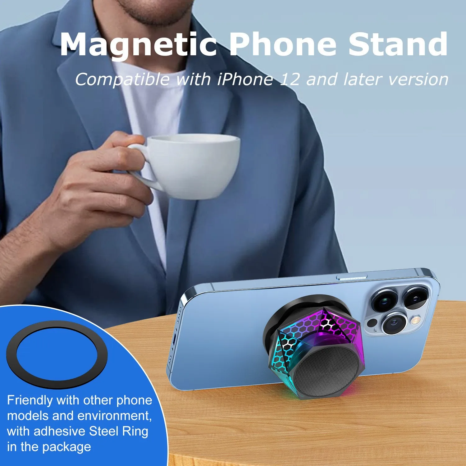 

Mini Magnetic Speaker with TWS G200 Wireless Bluetooth Speaker with Phone Holder LED Light Portable Mobile Amplifier for Desktop