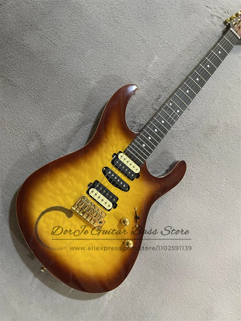 Sunburst Electric Guitar Suh Guitar Quilted Maple Top Golden Bridge HSH Pickups  Rosewood Fingerboard 22 Frets