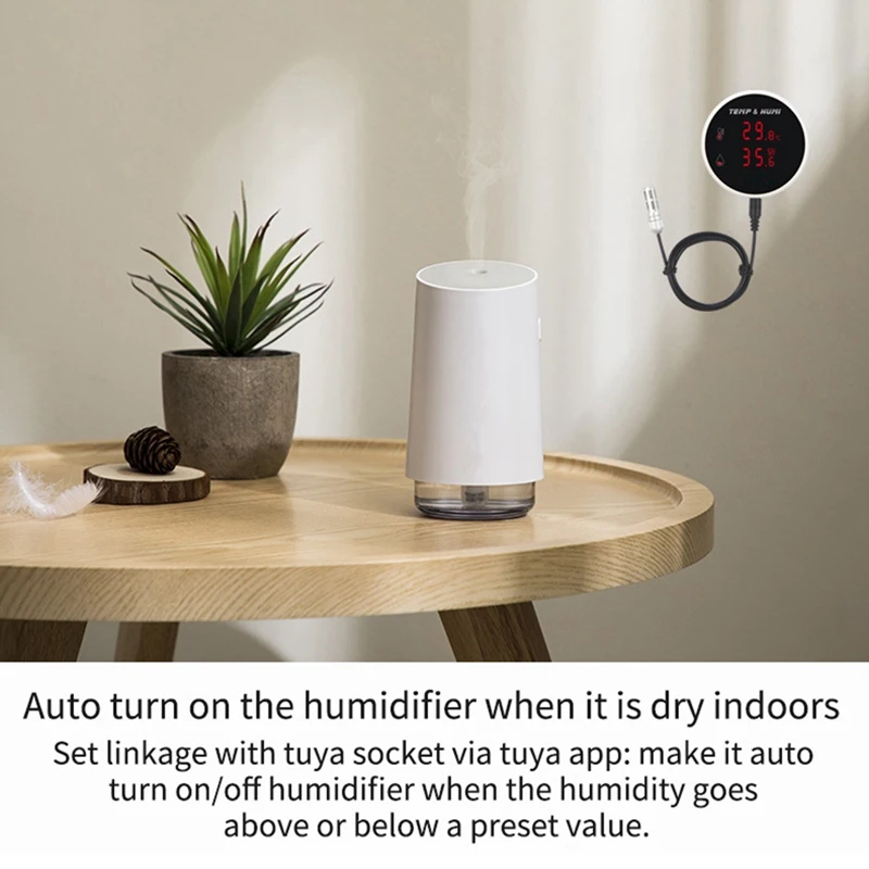 Tuya-Zigbee-Sensor de temperatura e umidade-alarme-com display LED-tela-para-esplugue-fermentação-animais-reenho-plugue da UE