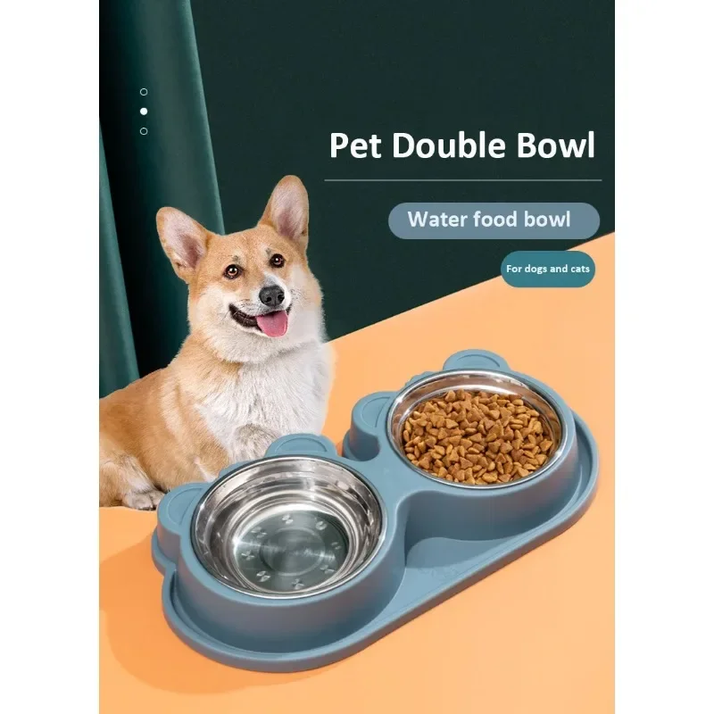 Double Dog Bowls Dog Water and Food Bowls Stainless Steel Bowls Preventing Overturning Pet Feeder Bowls for Puppy Medium Dogs