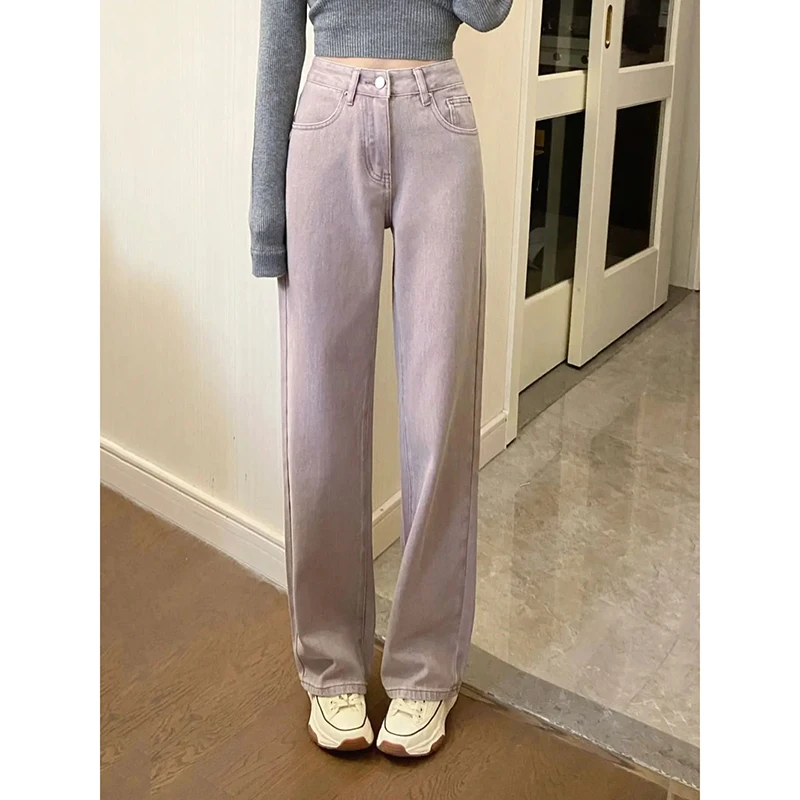 High Waist Straight Leg Jeans plus Size Women's Loose Fitting Slimming Floor Length Trousers Vintage Style Spring Autumn Wint...