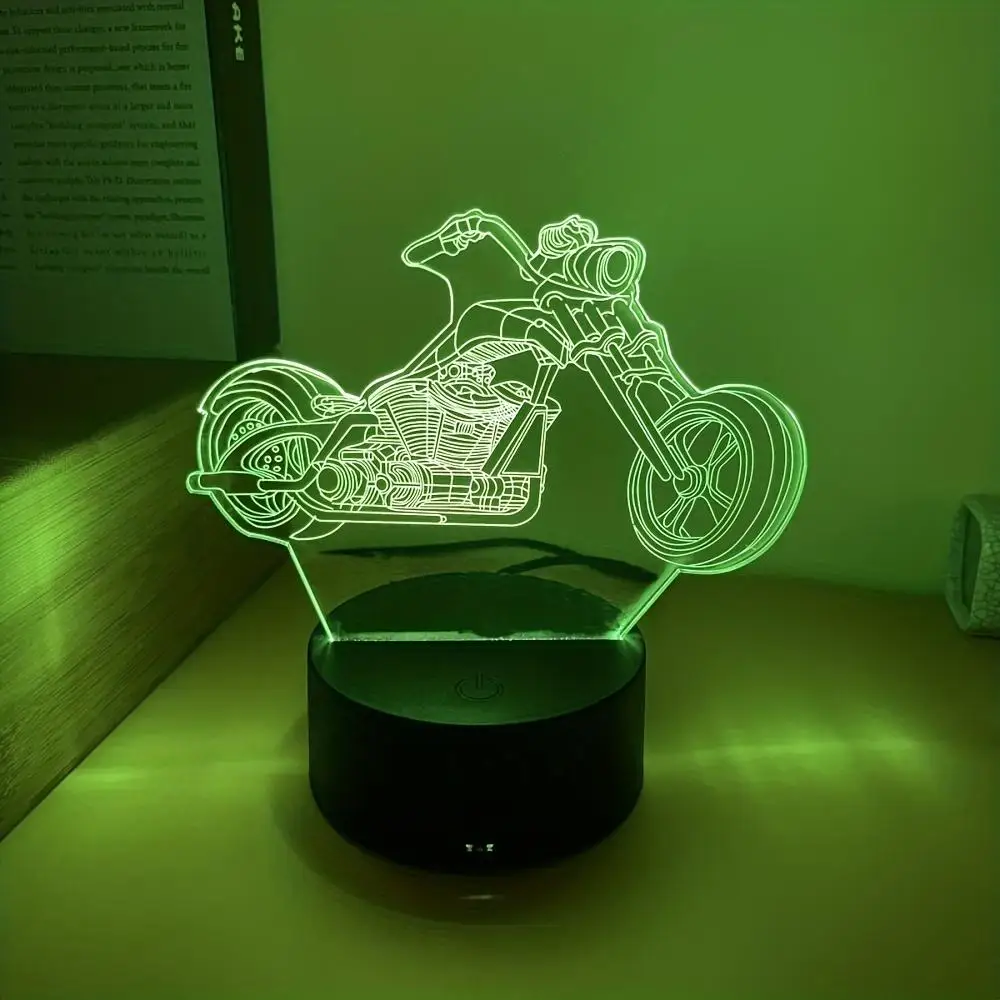 Veilleuse 3D pour moto avec contrôle tactile, lampe de nuit optique, lumière ambiante, décoration de chambre, chevet, bureau, 7 documents