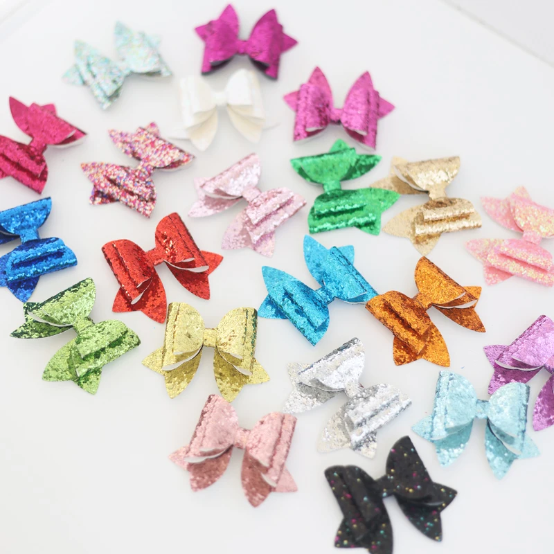 5Pcs 75*60mm Shiny Colorful Dovetail Bow For Cartoon Shoes Hats Clothes Decoration Applique Headwear Hair Clips DIY Accessories