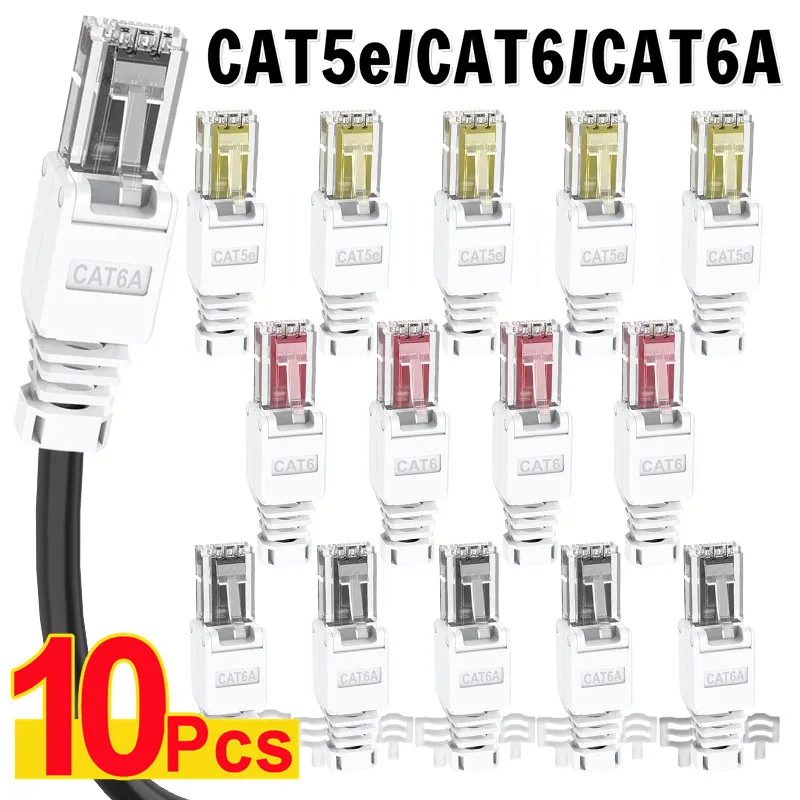 CAT6A RJ45 Tool-less Connector NoCrimp Connector CCTV Ethernet Cable Tool-less Crystal Head Plug CAT5 CAT5e CAT6A RJ45 Connector