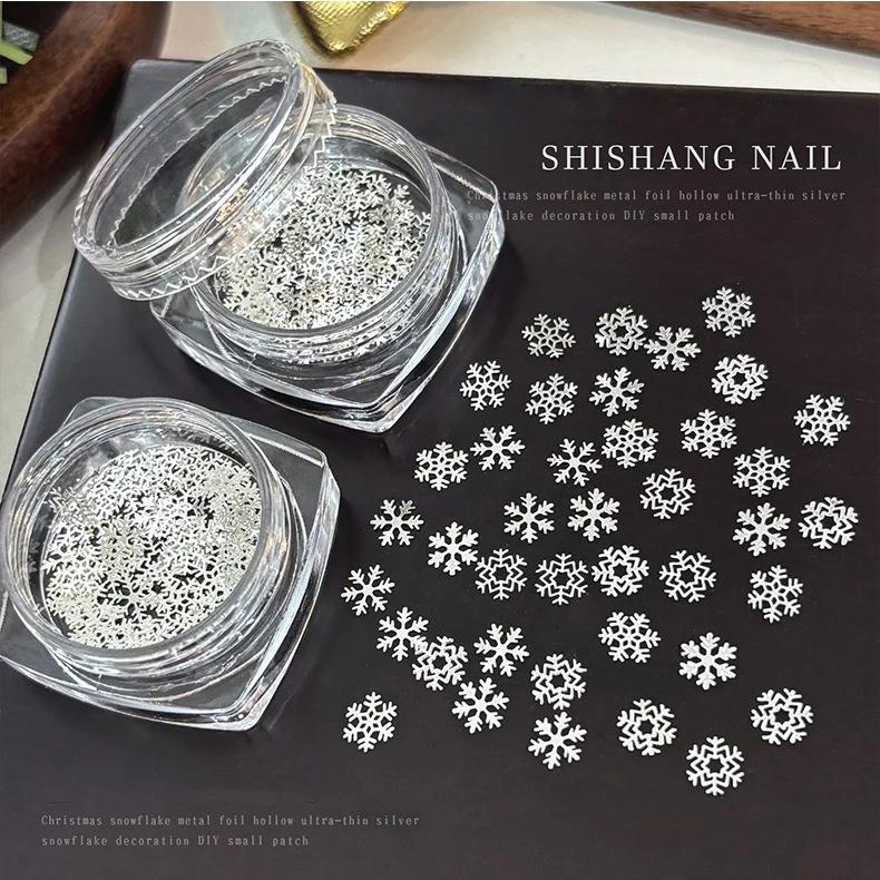 Ultra Thin Silver Snowflake Nail Charms 50pcs, Metal Hollow Out Flatback Nail Art Supplies, Christmas Winter DIY Decor for Nails