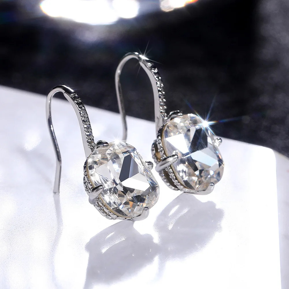 Luxury White Cubic Zirconia Dangle Earrings for Women Wedding Engagement Party Female Elegant Accessories Wedding Party Jewelry