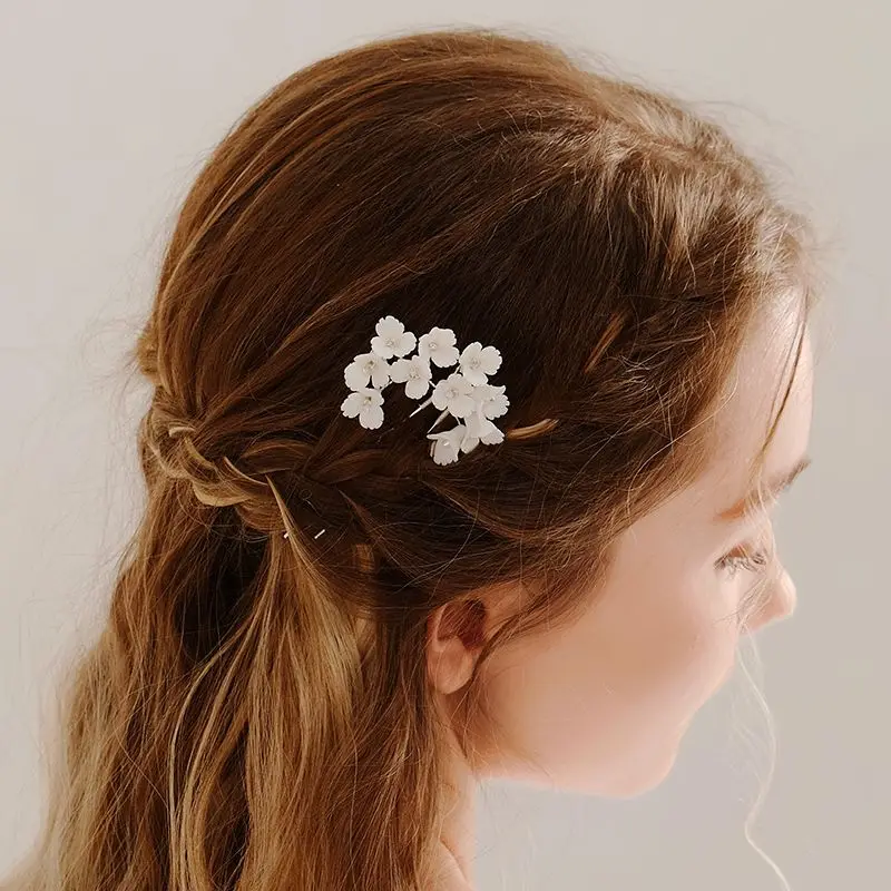 Women Flower Hairpin Stick Wedding Bridal Crystal Pearl Hairpin U Shaped Hair Clip Barrettes Hair Accessories Wholesale