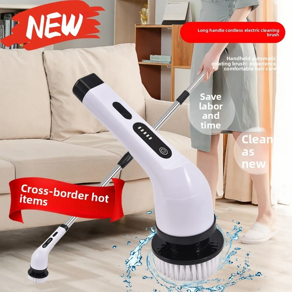 

Electric 9 in 1 Bathroom Glass Scrubber Tool with Adjustable Length Dual Use Brush Rechargeable Handle for Home Cleaning