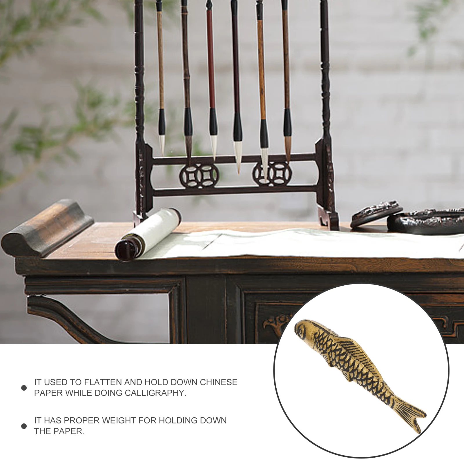 

Cast Iron Chinese Style Paperweight Carp Shape Decorative for Calligraphy Sumi Drawing Painting Paper Weight for Desktop Decor