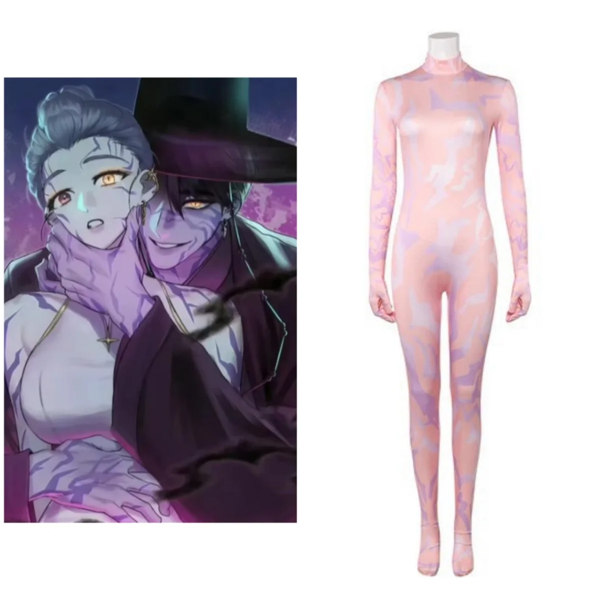 Disfraz de Rumi para Mujer, KPop, cazadores de demonios, disfraz de Rumi, monos con patrón de tatuaje, capa Base de color carne desnuda, Día de Todos los Santos