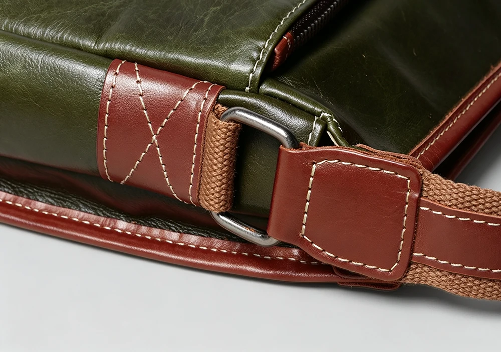 LUOKIR Unisex-Umhängetasche aus Leder, Umhängetasche aus Rindsleder mit Oberschicht, trendige Paarung mit Pendler-Briefträgertasche – Detail 12