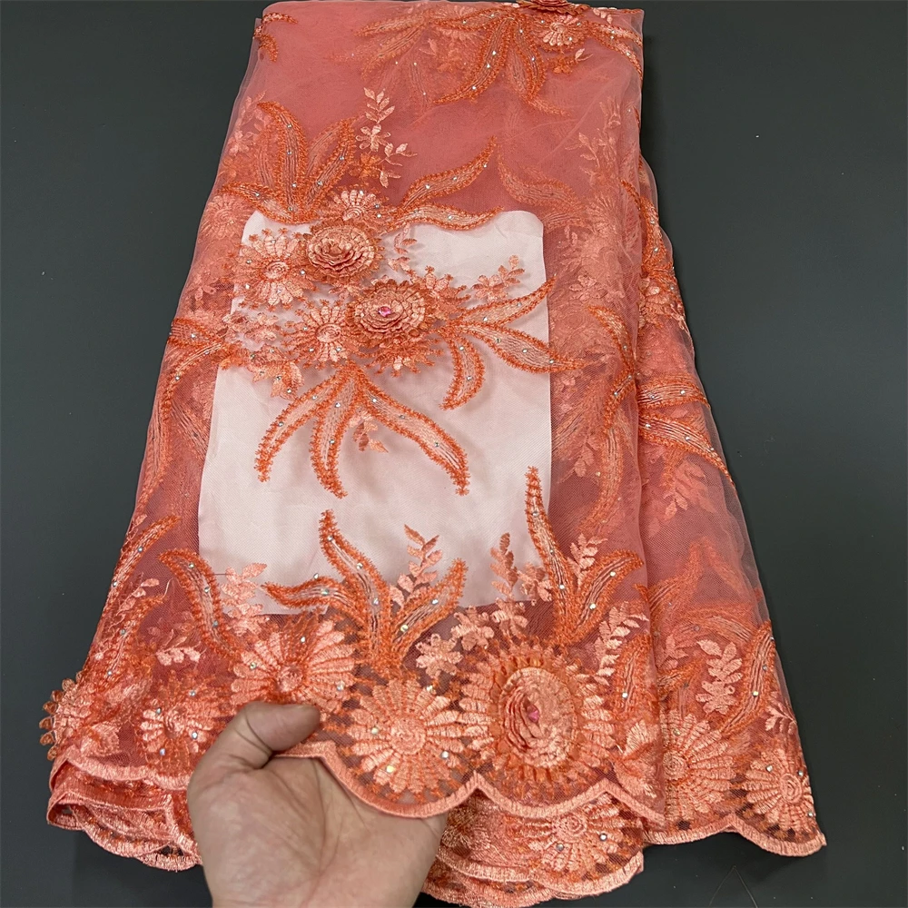 

African Nigerian Tulle with Lace Fabric, Embroidery Sewing Guipure, Organza Prom Dresses, High Quality, Latest, 5Yards, 2024