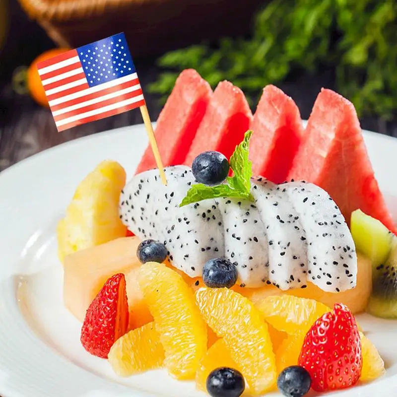 100Pcs Food Sticks Germany Flag Cupcake Toppers Mini American Flags on Stick Wood Cocktail Skewers Party Decoration Supplies