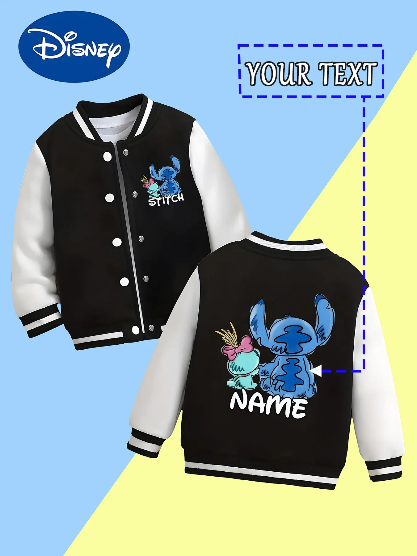 

MINISO Disney Stitch and Angie children's baseball jacket - Stitch and Angie are in the same frame, cute and adorable, suitable