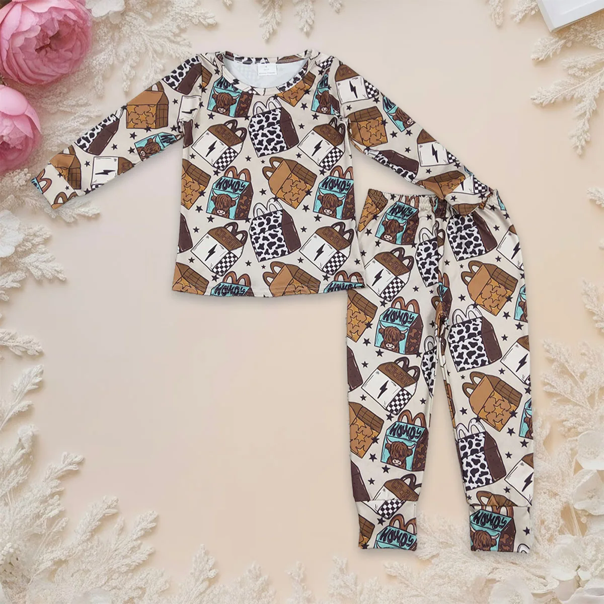 

Baby Boy Long Sleeve Western Pajamas Set Kids Howdy Highland Cows Shirt Pants Nightwear Children Outfit Toddler Two Pieces