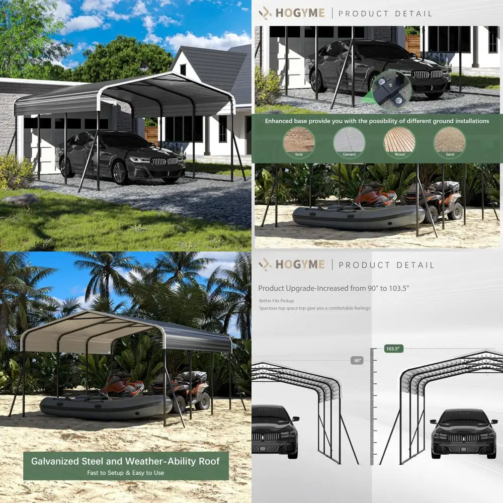 

"15x10 Foot Heavy-Duty Galvanized Steel Carport with Reinforced Frame and Sturdy Base for Outdoor Use"