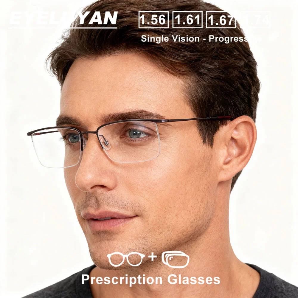 

EYELUYAN очки по рецепту мужские прогрессивные анти-синий свет фотохромные очки из чистого титана оптическая оправа с диоптриями