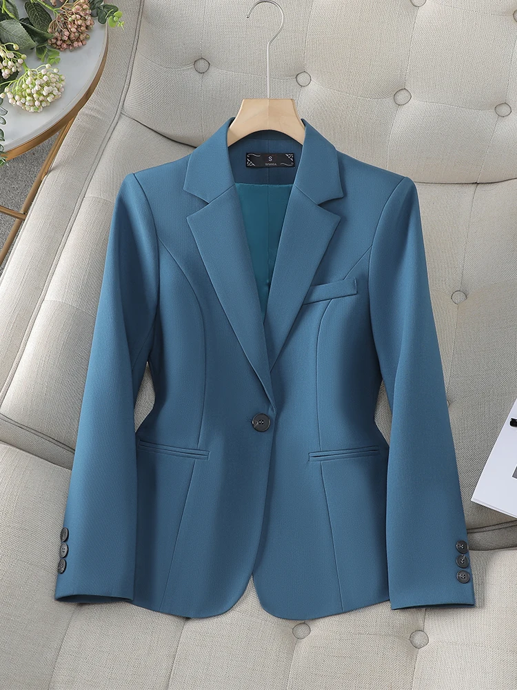 Female Formal Blazer Women Gray Blue Black Solid Long Sleeve Office Ladies Work Wear Jacket Coat For Autumn Winter